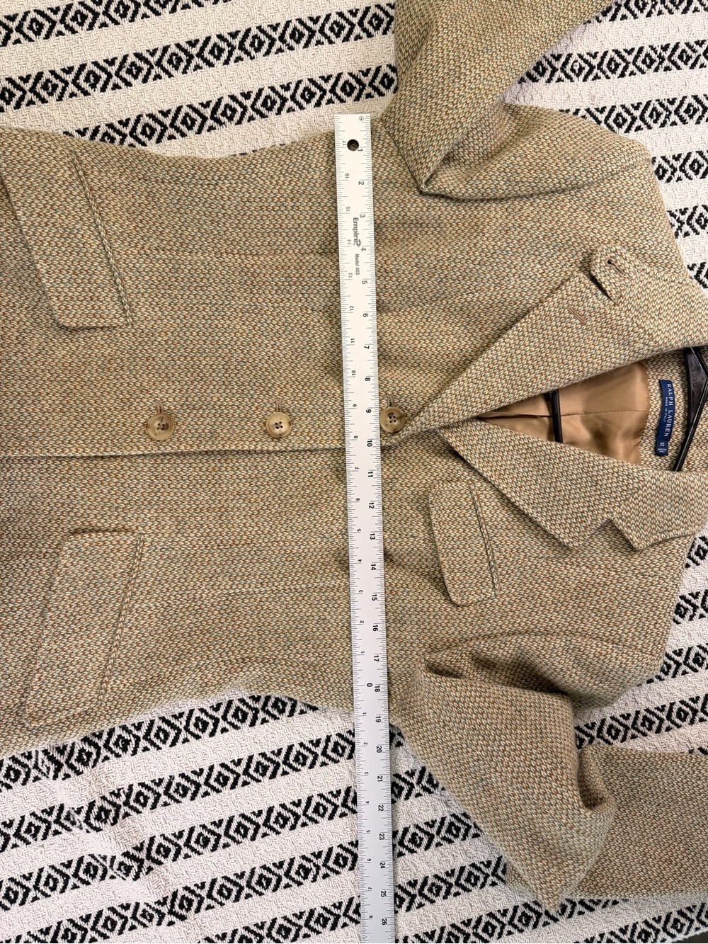 Women's Ralph Lauren Made in Italy Lambswool Alpaca Tweed Blazer Jacket 12 Tan - Picture 13 of 16
